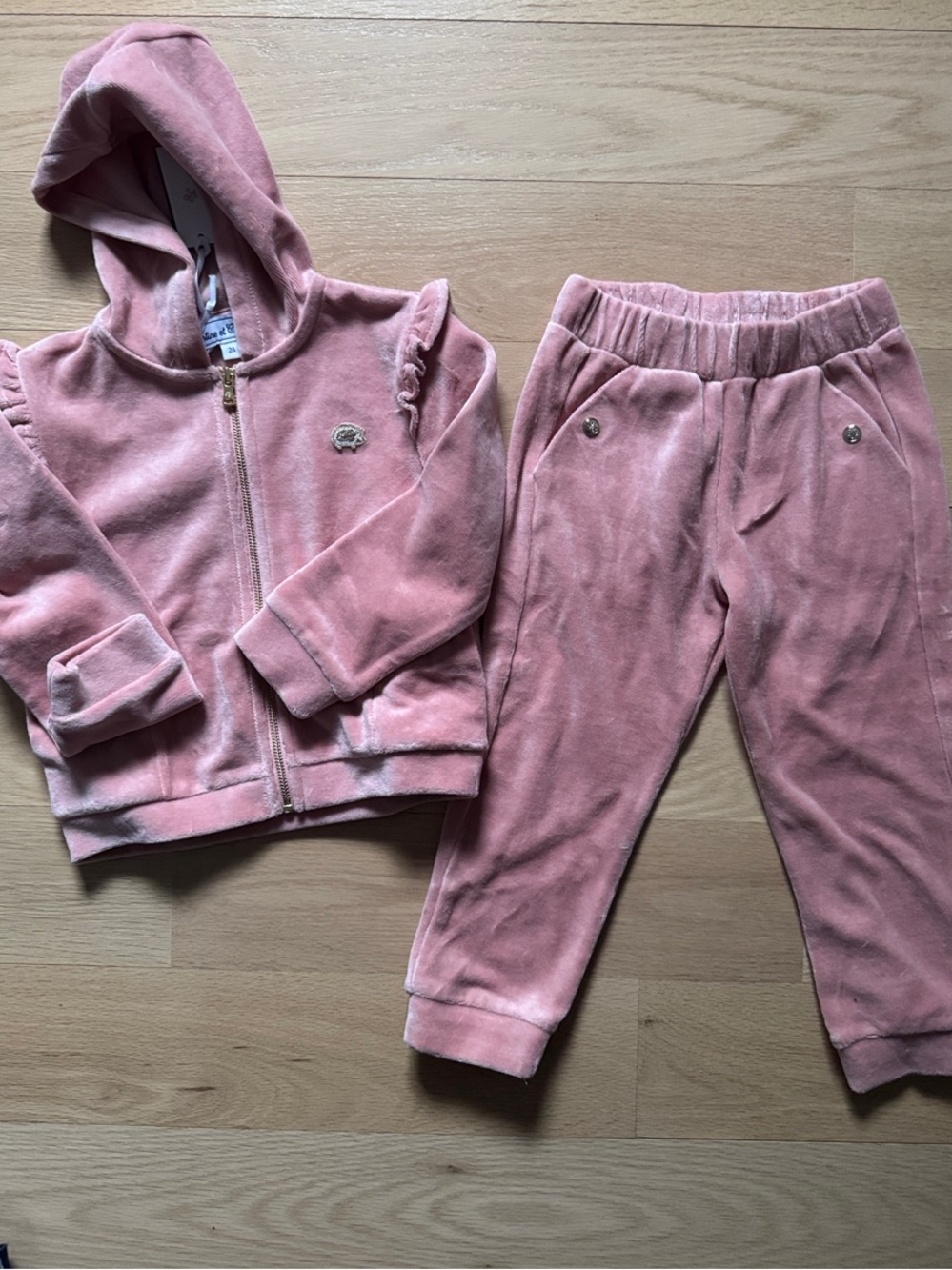 Tartine et Chocolat Pink Velour Hoodie and Joggers Set